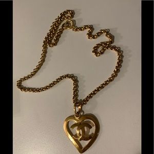 Vintage Chanel heart CC gold plated necklace